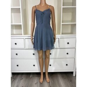 Abercrombie & Fitch Blue Pleated Chiffon Mini Dress XS Smocked Back Strappy